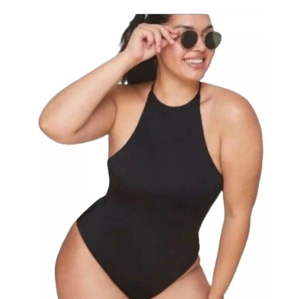 Andie Swim Black One Piece Swimsuit The Asbury Halter Swim Size Medium NEW $118